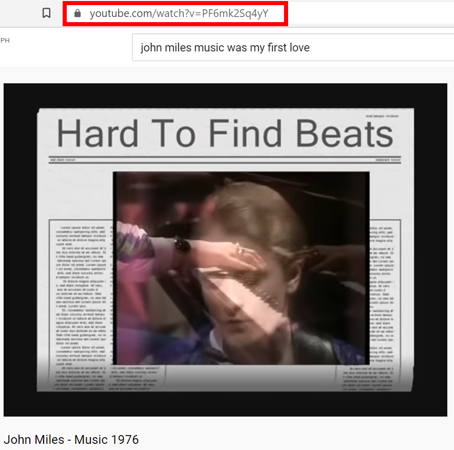 John Miles Music video, copy URL