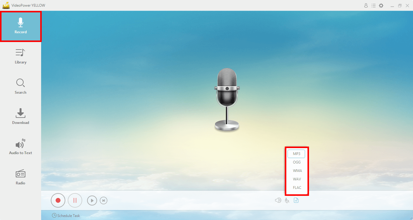 record audio, choose recording mode