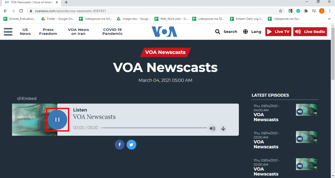 VOAニュースから録音する、録音を開始する