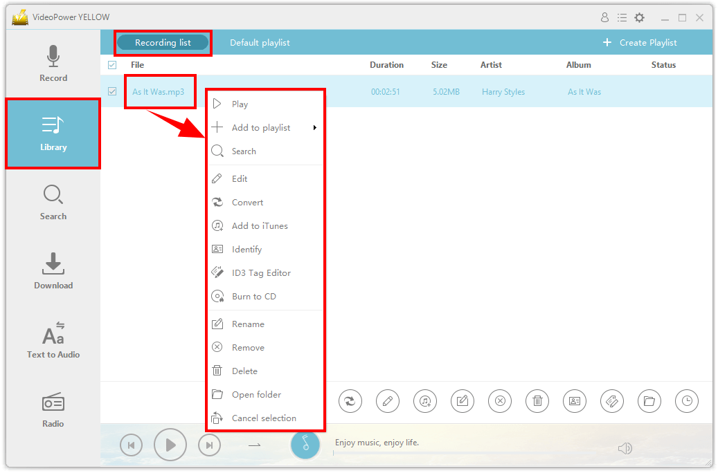 music recorder, manage recorded file