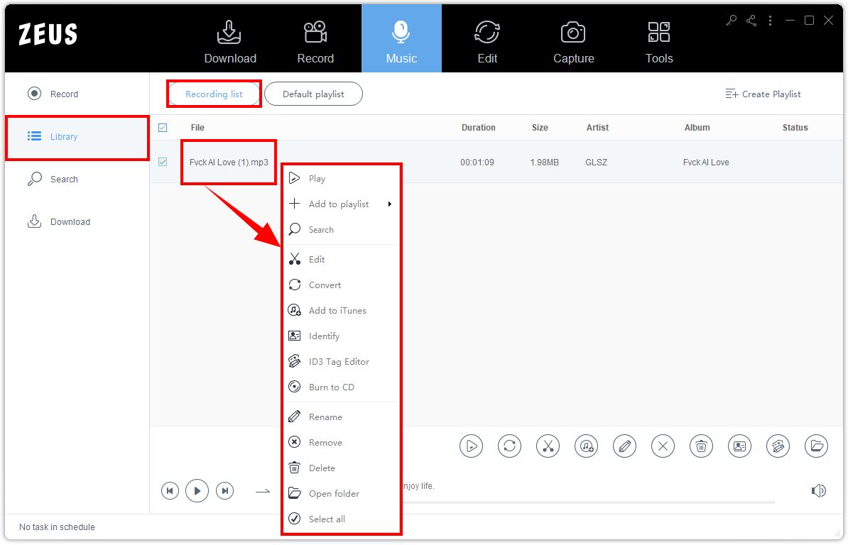 record, manage recorded file